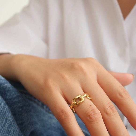 NEW 18K Gold Plated Link Chain Ring x - Picture 11 of 11